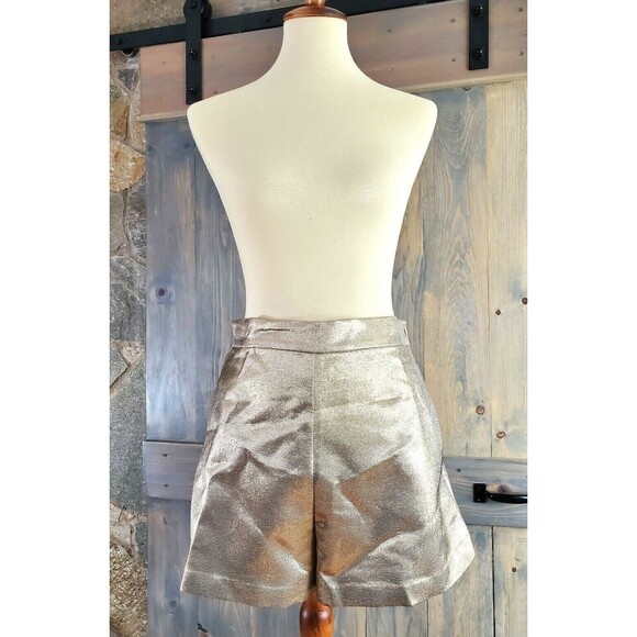 Maje Ilur Metallic High-rise Silk-blend Shorts In Gold Size 36 $295 - Picture 1 of 12